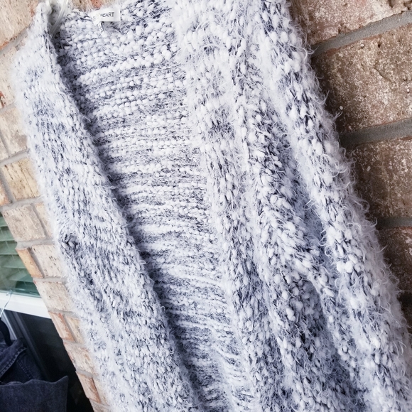 Woven Heart Super Soft Gray/ White Marled Eyelash Open Cardigan Sweater LARGE - Picture 4 of 8